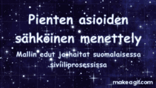 a blue background with stars and the words pienten asioita written in white