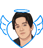 a drawing of a man with angel wings and a halo on his head