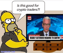 a cartoon of homer simpson looking at a cnn news report