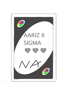 a playing card with the words aariz x sigma on it