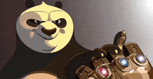 a cartoon of a panda bear holding a infinity gauntlet ..