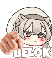 a hand pointing at a drawing of a girl with the word belok written on it