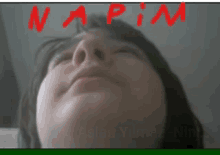 a close up of a woman 's face with the word napim written above her