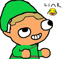 a cartoon drawing of a link with a laughing smiley face