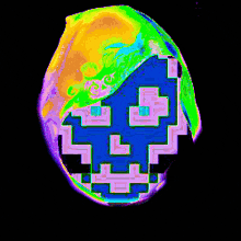 a pixel art of a skull with a smiley face