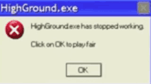 a computer screen shows a highground.exe error message