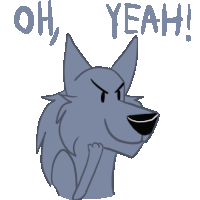 a drawing of a wolf with the words oh yeah written below it