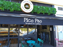 the outside of pico pao brunch & coffee with tables and chairs