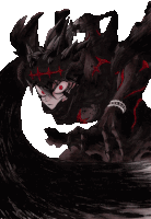 a drawing of a demon with red eyes