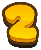 a yellow number 2 with a brown outline