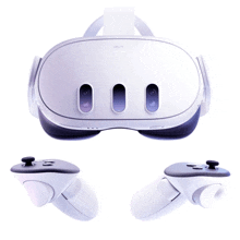 a virtual reality headset with two controllers attached