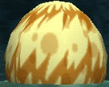 a large orange ball is floating on top of a body of water in a video game .