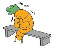 a cartoon carrot is sitting on a bench .