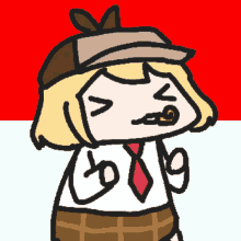 a cartoon drawing of a girl with a hat and tie