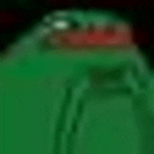 a close up of a green frog with a red spot on its head .