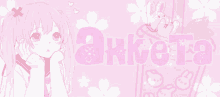 a girl with pigtails and the word arketa on a pink background with flowers