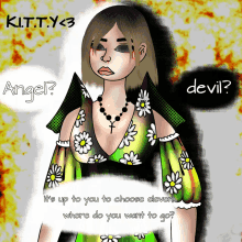 a drawing of a woman with the words angel and devil written on it