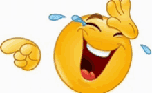 a cartoon smiley face is laughing with tears coming out of its eyes .