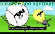 a cartoon of a baseball and lightbulb with the words " baseball and lightbulb " on the top