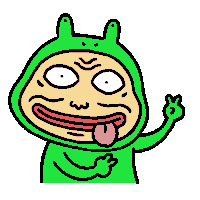 a cartoon character in a green frog costume with his tongue out