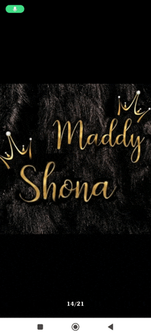 a black background with the name maddy shona in gold