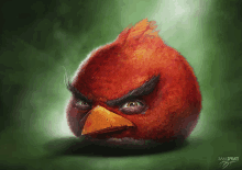 a painting of an angry bird with sam spratt written on the bottom