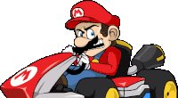 a cartoon illustration of mario driving a kart