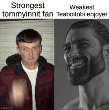 a black and white photo of a man with a beard next to a picture of a man with a beard smiling .