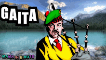 a cartoon of a man playing a bagpipe with the word gaita on the top