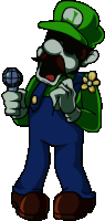 a cartoon of luigi holding a microphone and wearing sunglasses