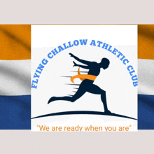 a logo for the flying challow athletic club shows a runner crossing a finish line