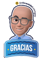 a cartoon of a bald man with glasses and the words gracias