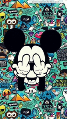 a mickey mouse cartoon covering his eyes with his hands