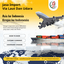 an advertisement for a company called jasa import via laut dan udara