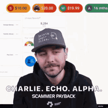 charlie echo alpha scammer payback is shown on a screen