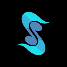 a blue letter s on a black background that looks like a wave