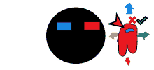 a drawing of a red among us character and a black circle