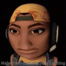 a close up of a person 's face with headphones and a hat .
