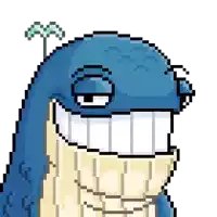 a pixel art drawing of a whale with a palm tree on its head