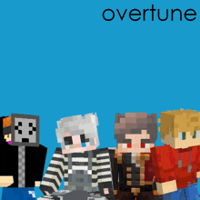 a group of minecraft characters on a blue background with the word overtune