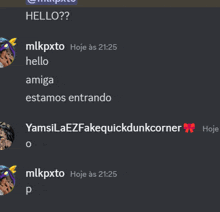 a screenshot of a conversation between mlkpxto and yamsilaez fakequickdunkcorner