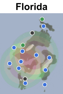 a map of the state of florida with blue circles