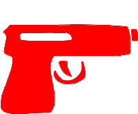 a red silhouette of a gun with a white background