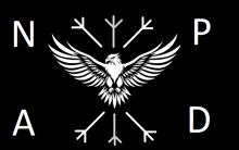 a white eagle is surrounded by runes and the letters n p and a