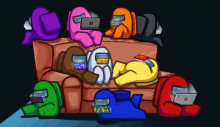 among us characters are laying on a couch with laptops