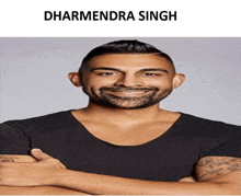 a man with a beard and the name dharmendra singh on the top