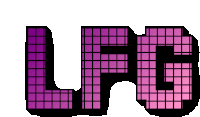 the word lfg is displayed in a pixel art style