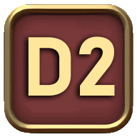 a red square with the number d2 in gold