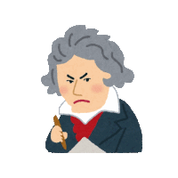 a cartoon drawing of beethoven holding a pen with an angry look on his face