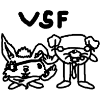 a black and white drawing of a dog and a rabbit with the word vsf written on the bottom